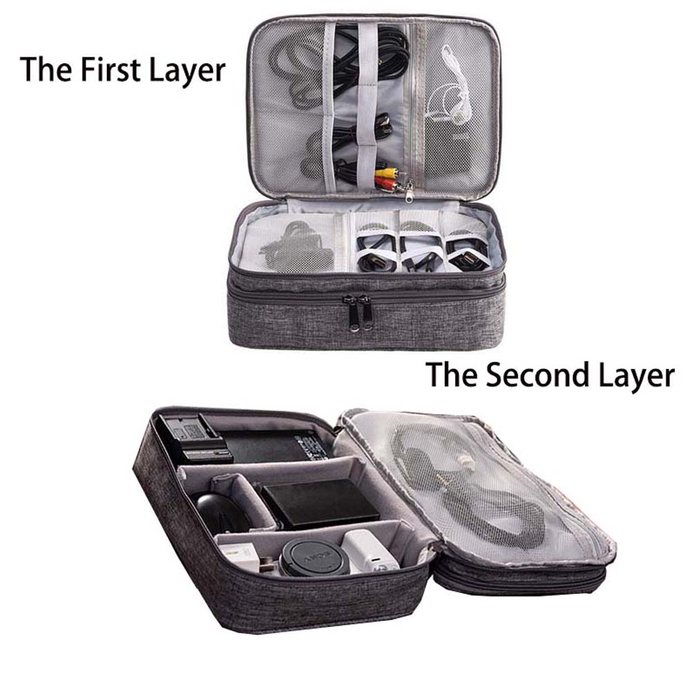 Travel Cable Organizer Pouch Electronic Accessories Carry Case Portable Waterproof Double Layers All