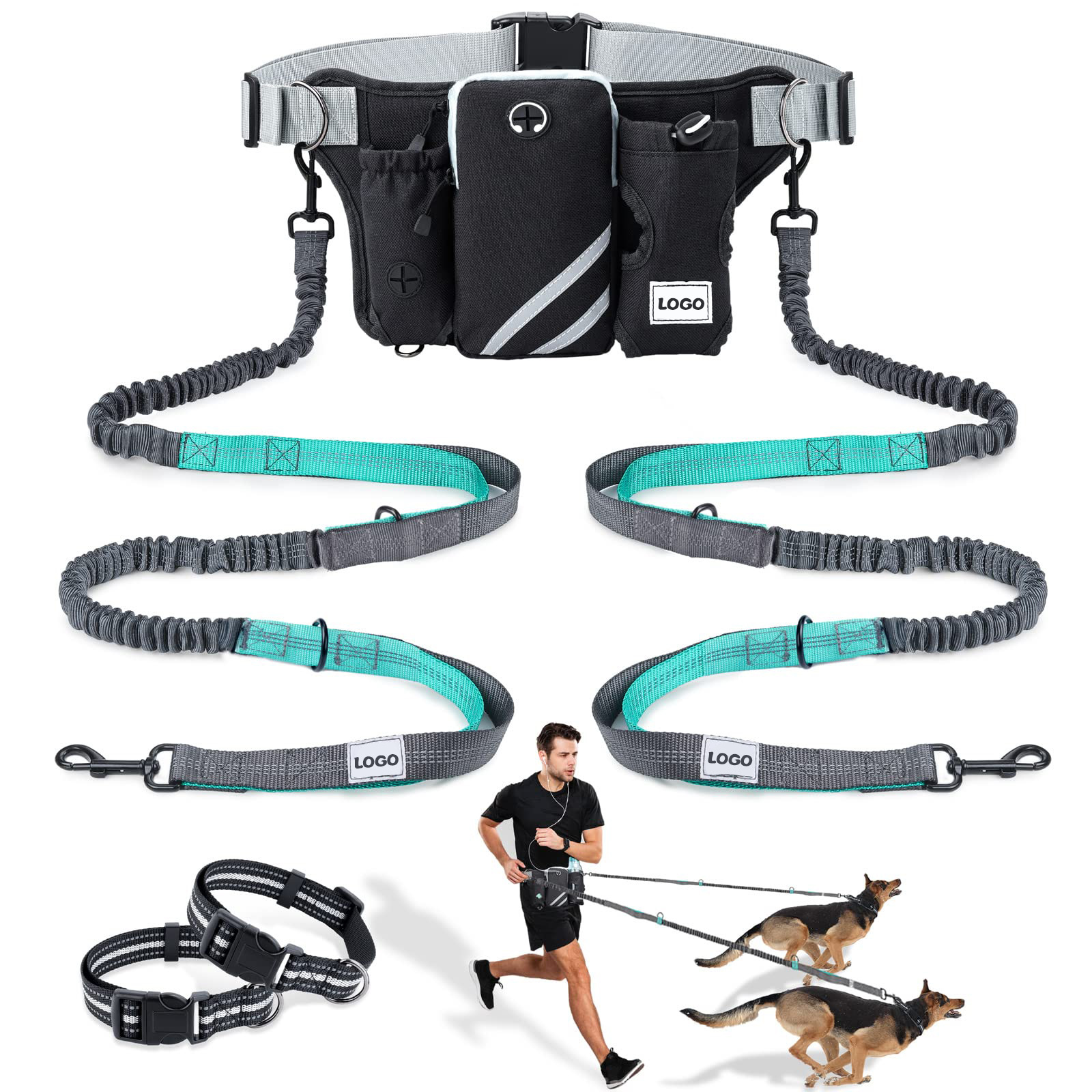Outdoor pet training waist bag, multi-functional running sports waist bag, dog walking leash with wa